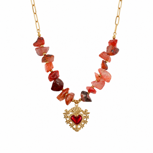 Collar Corazón Carmesí - Enchape de Oro 18k - 45cm