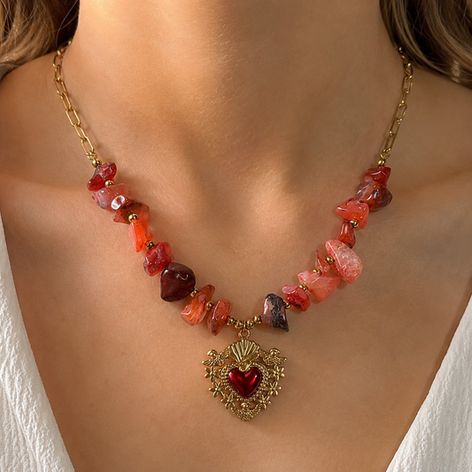 Collar Corazón Carmesí - Enchape de Oro 18k - 45cm