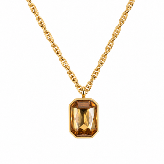Collar Cristal Ámbar Elegance - Enchape de Oro 18k - 45cm