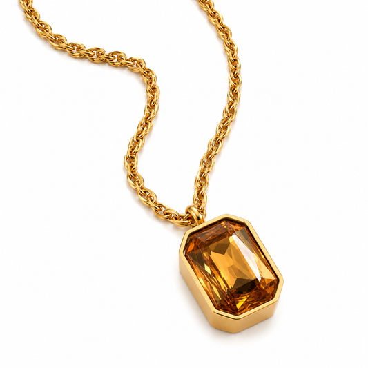 Collar Cristal Ámbar Elegance - Enchape de Oro 18k - 45cm