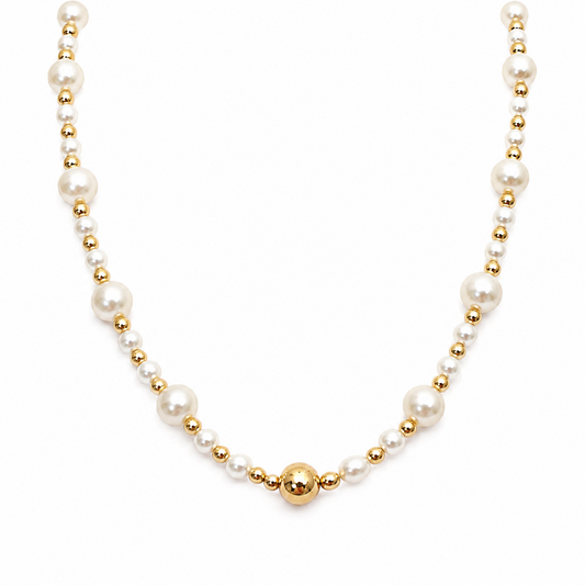Collar Perlas y Esferas Gold - Enchape de Oro 18k
