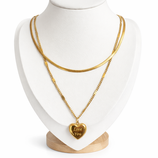 Collar Doble Corazón - Enchape de Oro 18k