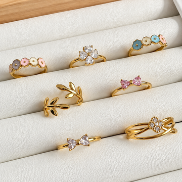 Lote Primavera – 7 Anillos Ajustables Enchapados en Oro 18k