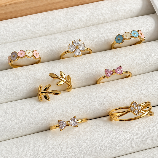 Lote Primavera – 7 Anillos Ajustables Enchapados en Oro 18k