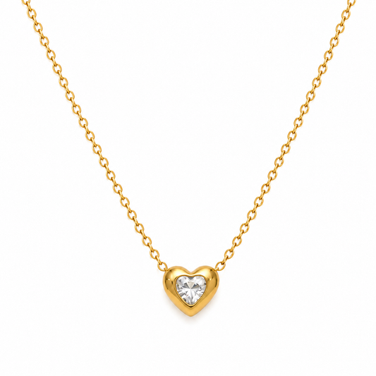 Collar Corazón Cristal Blanco Amour - Enchape de Oro 18k
