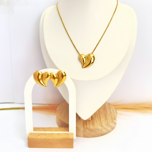 Conjunto Corazones en Relieve Oro