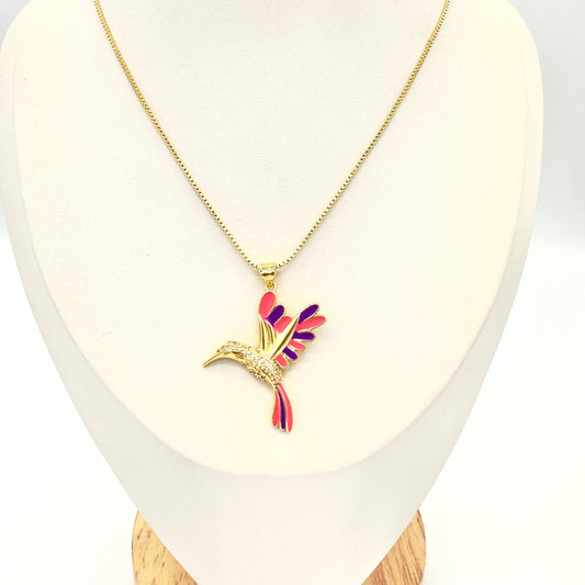 Collar de colibrí Rosa - Baño de Oro