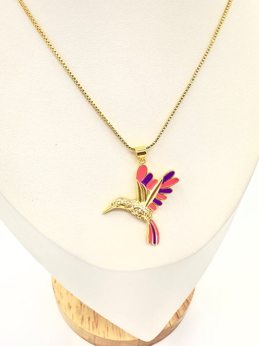 Collar de colibrí Rosa - Baño de Oro