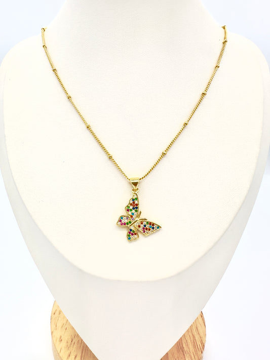 Collar Mariposa Multicolores – Baño Oro 18K