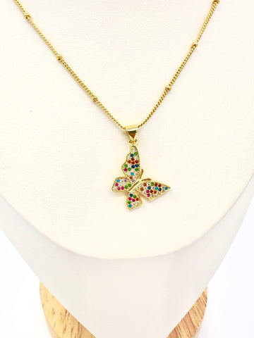 Collar Mariposa Multicolores – Baño Oro 18K