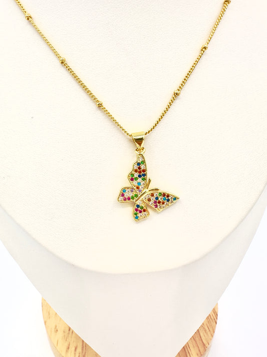 Collar Mariposa Multicolores – Baño Oro 18K