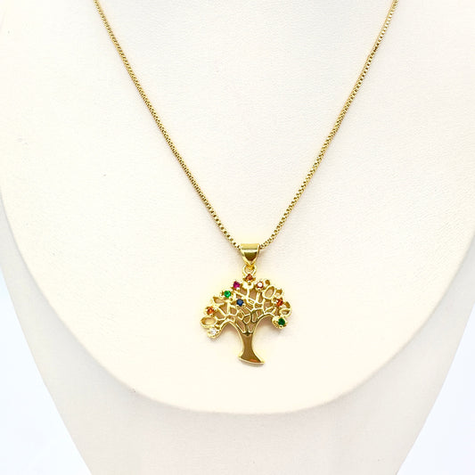Collar Árbol de la Vida Multicolor – Baño Oro 18K
