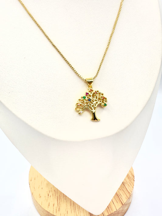 Collar Árbol de la Vida Multicolor – Baño Oro 18K