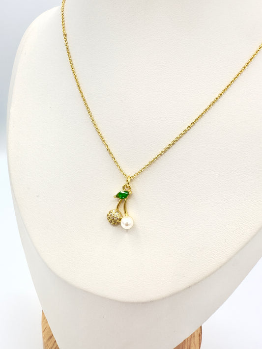 Collar Cerezas perladas - Baño de Oro 18k