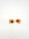 Aros Corazón Rubí con Circones - Baño de Oro 18k