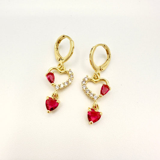 Aros Corazón Doble Red - Baño de Oro 18k
