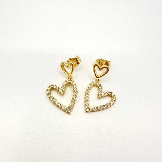 Aros Corazón con Circones - Baño de Oro 18k