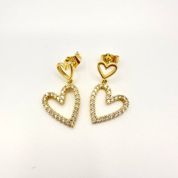 Aros Corazón con Circones - Baño de Oro 18k