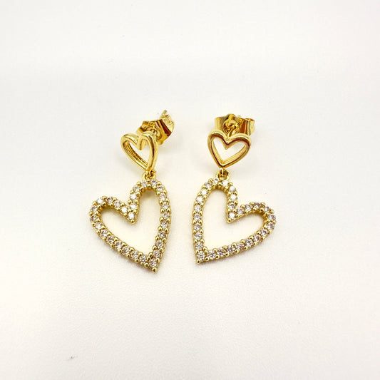 Aros Corazón con Circones - Baño de Oro 18k