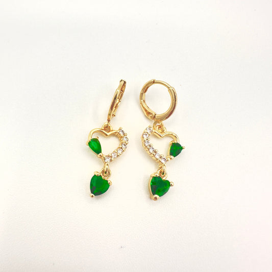 Aros Corazón Esmeralda - Baño de Oro 18k