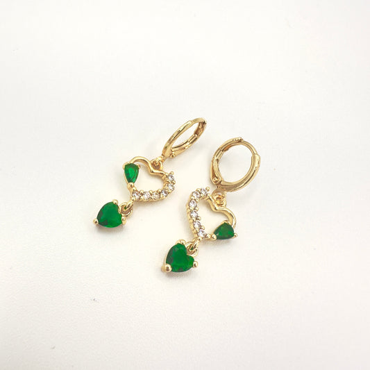 Aros Corazón Esmeralda - Baño de Oro 18k