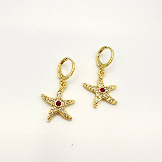 Aros Estrella de Mar con Circones - Baño de Oro 18k