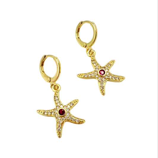Aros Estrella de Mar con Circones - Baño de Oro 18k