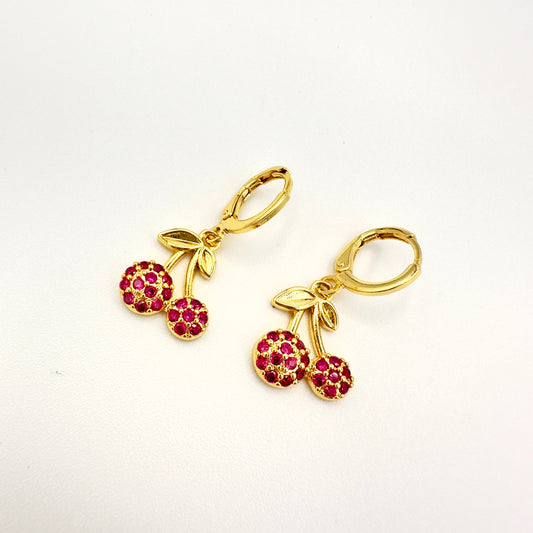 Aros Cerezas Brillantes - Baño de Oro 18k