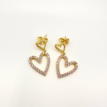 Aros Corazón Doble Violeta - Baño de Oro 18k