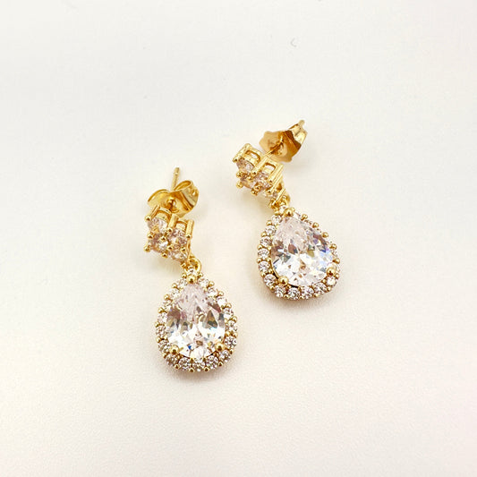 Pendientes Gota Brillante - Baño de Oro 18k