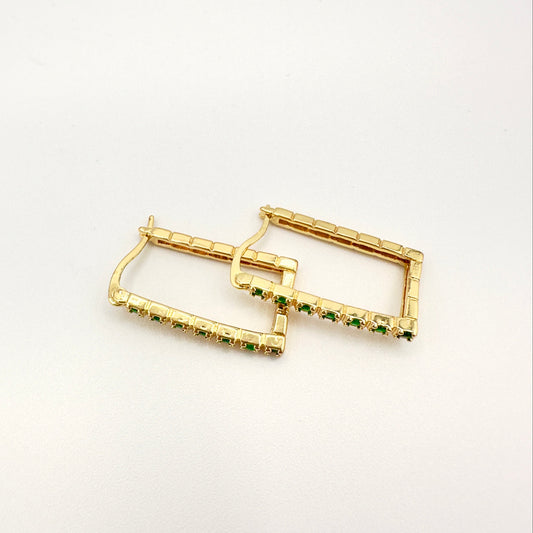 Pendientes Rectangulares Esmeralda - Baño de Oro 18ik
