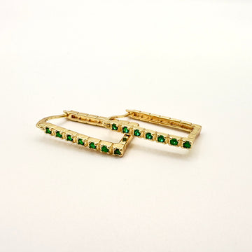 Pendientes Rectangulares Esmeralda - Baño de Oro 18ik