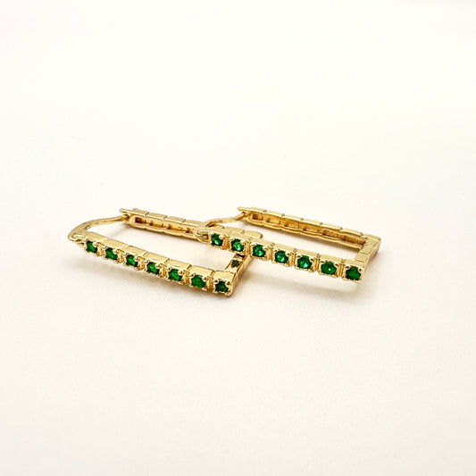Pendientes Rectangulares Esmeralda - Baño de Oro 18ik