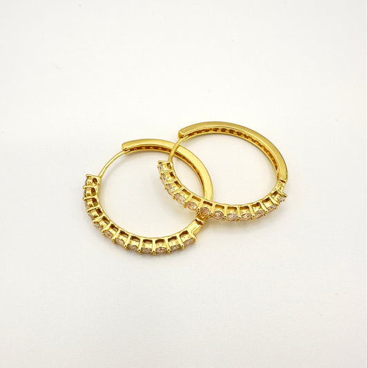 Argollas con circones - Baño de Oro 18k