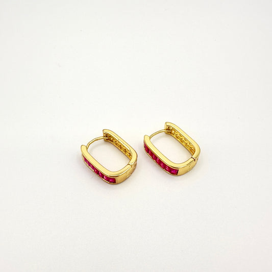 Argollas circones Fucsia - Baño de Oro 18k