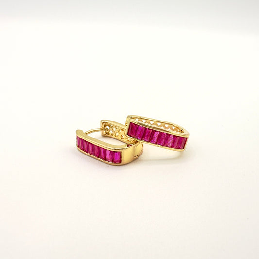 Argollas circones Fucsia - Baño de Oro 18k