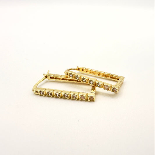 Aros Rectangulares Brillo Blanco - Baño de Oro 18k