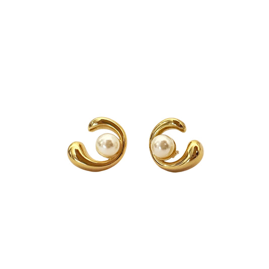 Aros Perla Halo - Enchape de Oro 18k