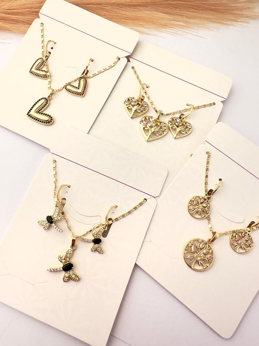 Lote Signo de Vida – 4 Conjuntos bañados en oro 18k con símbolos naturales y emocionales