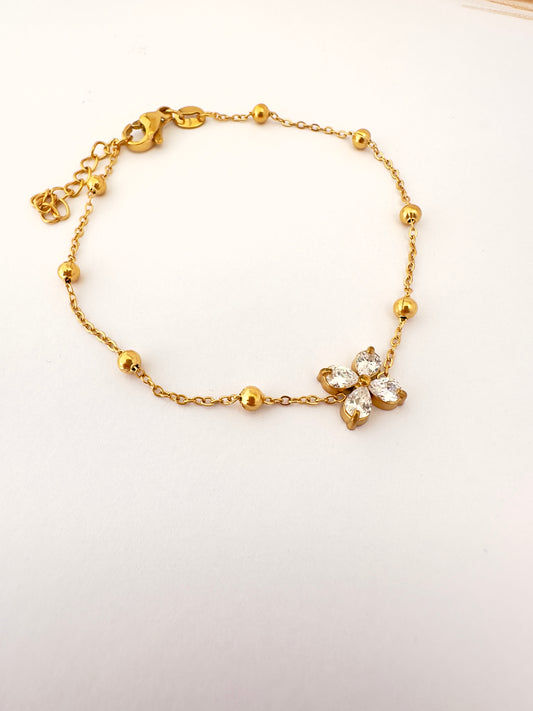 Pulsera Flor de Cristal Dorada
