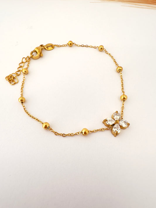 Pulsera Flor de Cristal Dorada