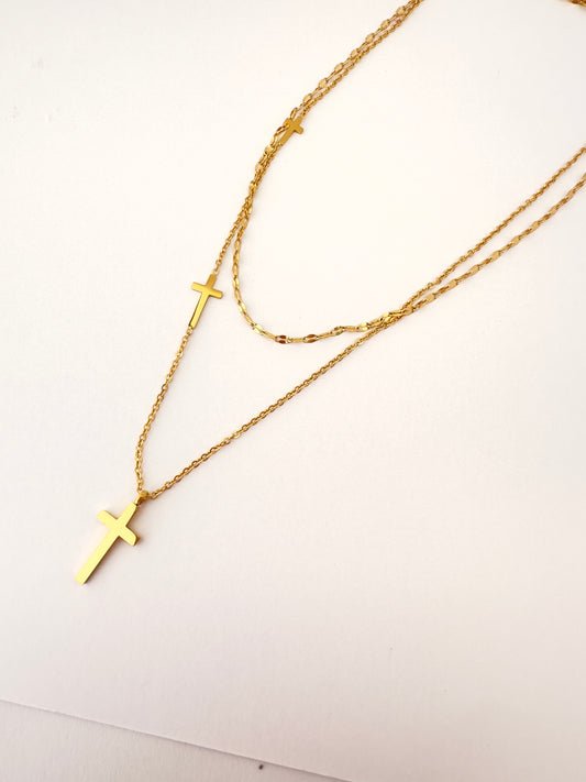 Collar Doble Cruces Doradas