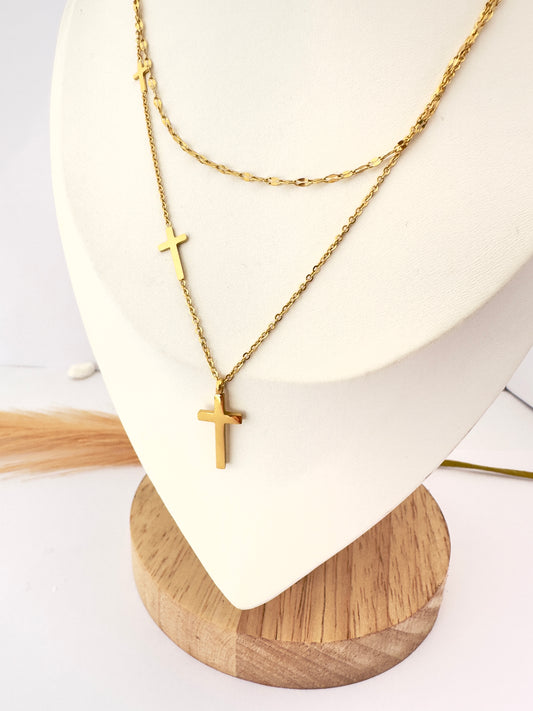 Collar Doble Cruces Doradas