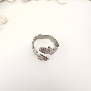 Anillo Hojas Plateadas - Ajustable
