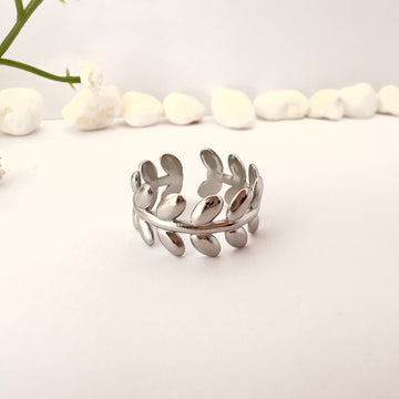 Anillo Laurel Plateado - Ajustable