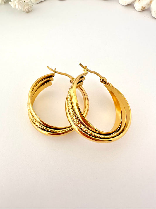 Argollas Oro Detalle Texturizado - 3,1cm