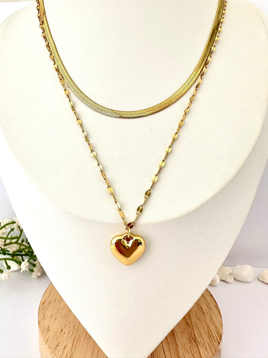 Collar Doble Corazón Oro