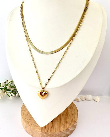 Collar Doble Corazón Oro