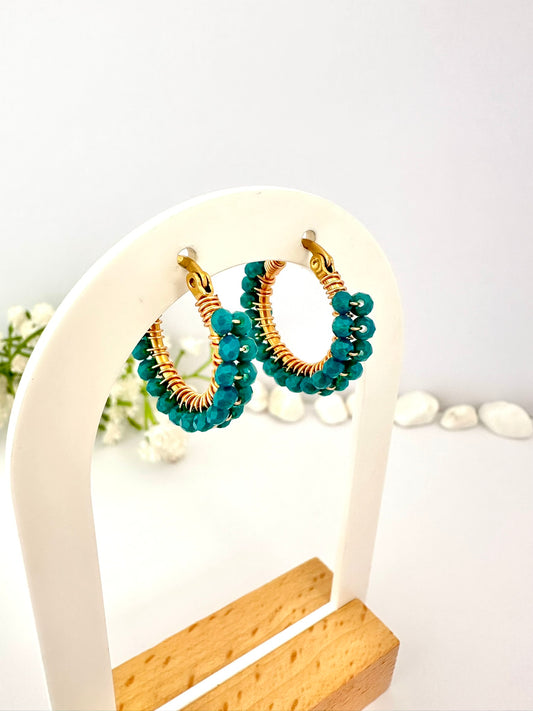 Aros con Mostacillas Verde Petróleo