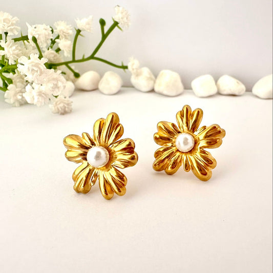Pendientes Flor Oro con Perla